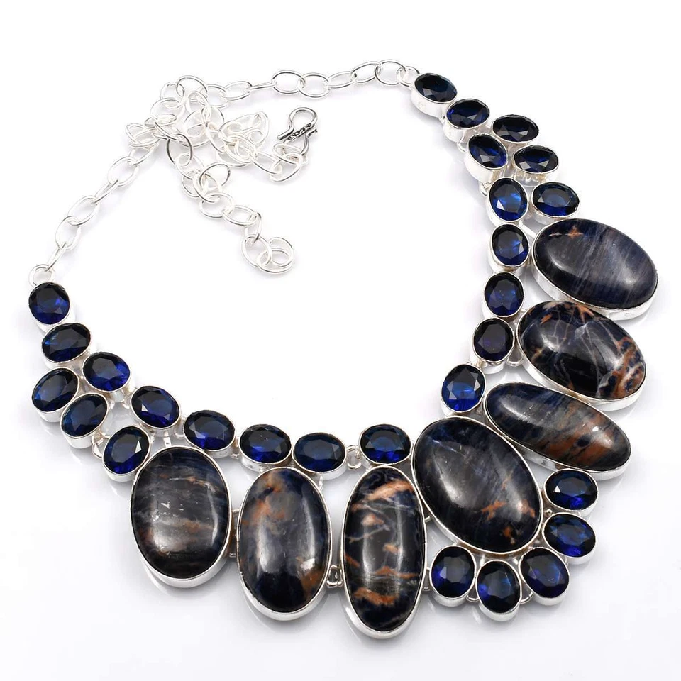 Collar grande hecho a mano con piedras preciosas de tanzanita de sodalita 98 gms LV-1350 Foto 1 de 1