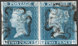 1841 SG14 2d PLACA AZUL 3 MUY FINA 4 MÁRGENES PAR M. CRUZ MARFIL CABEZAS (TF/TG) - Imagen 1 de 2