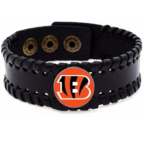 Cincinnati Bengals Mens Womens Black Leather Bracelet Bangle Football Gift D8-1 Cover
