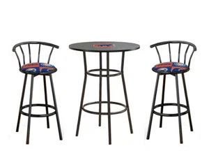 MLB Team Logo 28" Black Bar Table with Black Swivel Bar Stools Team Fabric Seats - Picture 1 of 9