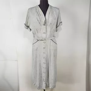 Abito vintage Mynette anni 50 manica corta bottoni davanti blu grigio con cintura - Foto 1 di 14