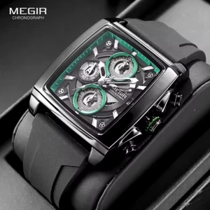 MEGIR Luxury Quartz Chronograph Watch For Men Silicone Strap Watches Mens Watch - Picture 1 of 7
