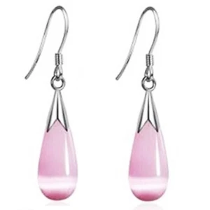 Emma Manor 14k White Gold Plated Water Drop Stone Dangle Earring for Women - Picture 1 of 14