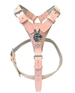 Beautiful Pink Leather Dog Harness with Badge German Shepherd / Husky / Akita - Picture 1 of 1
