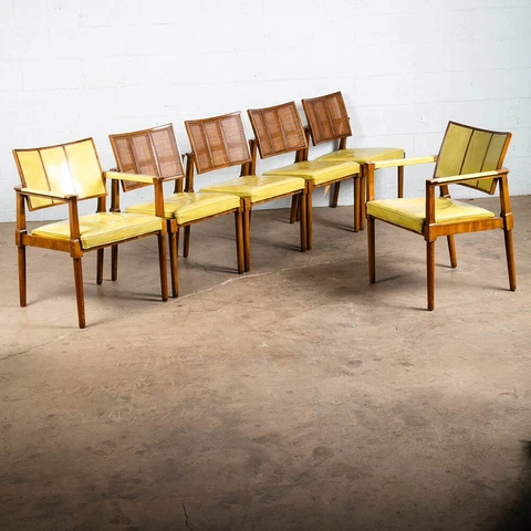 Mid Century Modern Dining Chairs Set 6 Avocado Leather Mastercraft Armchair Cane Cover
