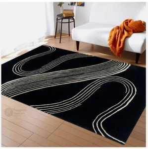 Hand Tufted Woollen Carpet Living Room Black Modern Floor Area Rug Non Slip Mat - Picture 1 of 12