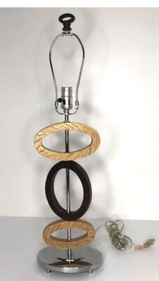 Contempory Modern Table Lamp Faux Wood Stacked Oval Shapes Chrome ~ 29" Tall - Image 1 of 4