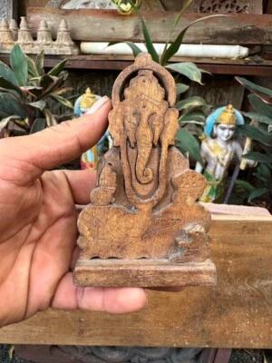 Figura de madera natural tallada a mano rara de colección de 1800 Dios hindú Ganesha Foto 1 de 4