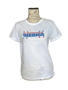LULAROE SIZE 12 KIDS PARKER TEE • WHITE • SHORT SLEEVE • “ ‘MERICA” •NWT•UNISEX - Picture 1 of 12