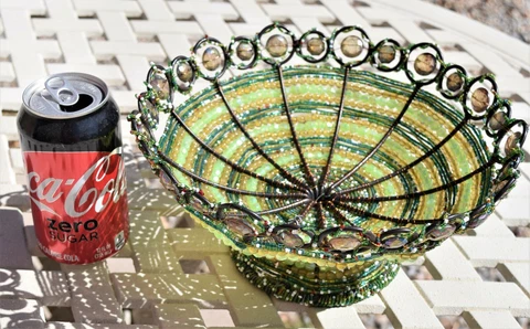 SPARKLY DECORATIVE BEADED WIRE HAND-DECORATED BASKET BOWL GREEN TONES - SANTA FE Cover