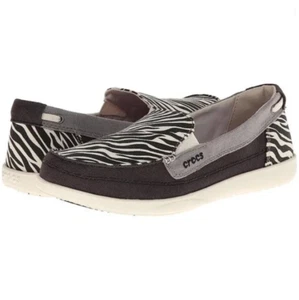 Crocs Women's 5 Walu Wild Graphic Loafer Black Stucco Zebra Pattern 16214 NEW - Picture 1 of 4