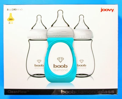 joovy Boob Diamond Clean Flow Glass 8oz Bottles Pack of 3 New - Image 1 of 2