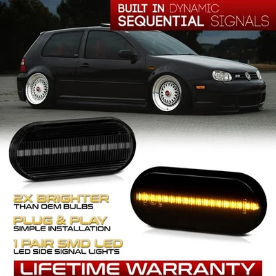 Sequential Signal Smoked Lens Side Marker Lamp Pair For 00-05 Jetta Passat Golf - Image 1 of 4