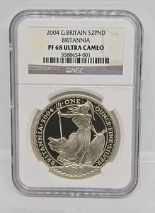 2004 Britannia Silver Proof Two Pound 1oz. Silver NGC PF68 Ultra Cameo - Picture 1 of 4