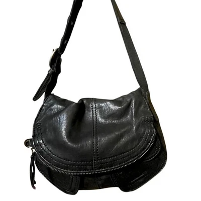 Lucky Brand Stash Hobo Bag Black Lambskin Leather Vintage Fold-over Style EUC - Image 1 of 4