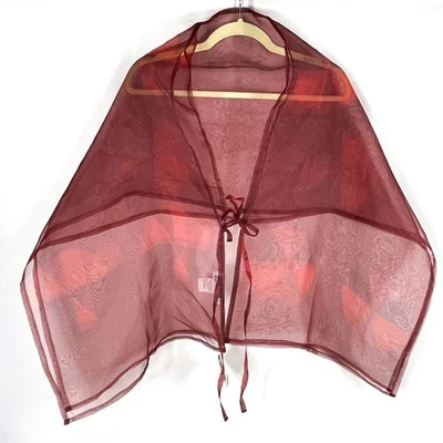 Issey Miyake Burgundy Sheer Poncho Top Organza Hexagon Cape One Size - Image 1 of 4