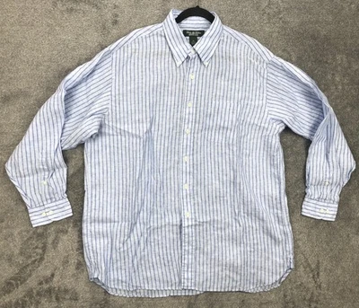 Brooks Brothers Shirt Mens Extra Large Blue White Striped Linen Button Down - image 1 of 4