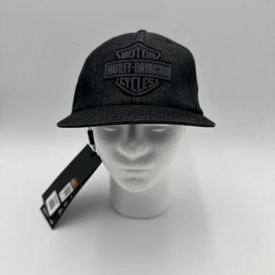 HARLEY DAVIDSON Baseball Cap Bar & Shield SnapBack Black Denim 97734-33VM Biker - Image 1 of 4