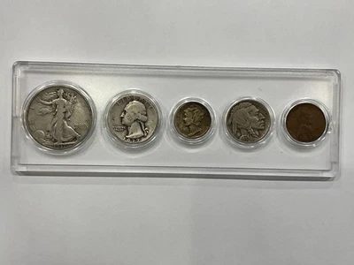 1937 BIRTH YEAR 5 COIN SET - 90% SILVER COINS (3) INCLUDED - CIRCULATED SET    - Image 1 of 2