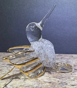 Cristal Transparente Dorado 3" Colibrí Adorno Soplado a Mano - Imagen 1 de 8