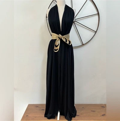 Maxi vestido Fendi años 80 vintage halter dorado envolvente con cinturón stock muerto $3,400 talla 46 Foto 1 de 4