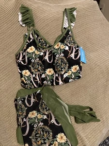 Jollkichay  Floral Swim Suit adjustable Straps, High Hip With Long Wrap Sz X-L - Picture 1 of 4