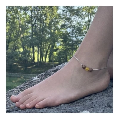 Minerales y piedras preciosas. Pulsera tobillera 1 cuentas de ágata amarilla + madera Foto 1 de 3