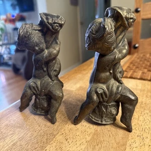 Vintage Bronze Cherb mollig Putti Upstate NY für Lampe etc 2er Set jeweils ca. 1 Pfund - Bild 1 von 11