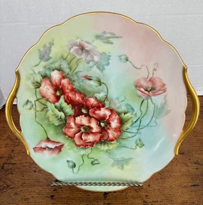 T&V France Limoges Hand-Painted Porcelain Plate Poppies Gold Gilded Signed 11" - Picture 1 of 13