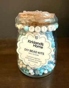 DIY Jewelry 30 BRACELETS 1000 BEADS KIT Jar FAITH Letters Blue White Silver - Picture 1 of 6