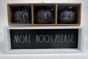 Rae Dunn Black pumpkins TRICK OR TREAT and MORE BOOS PLEASE Sign - Picture 1 of 4