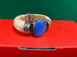 bracciale epoca in osso con agata forse argento - Foto 1 di 11