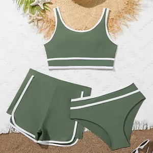 Kids Girls Bikini Swimsuits With Shorts 3 Piece Bikini Sets Sport Bathing Suits - Picture 1 of 9