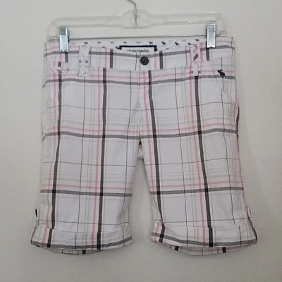 Abercrombie White, Pink, Green & Gray Plaid Shorts Girls 14 - Image 1 of 4