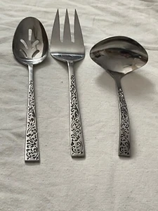 3 pc Stanley Roberts Madrilla Pierced Spoon Meat Fork Gravy Ladle Stainless - Picture 1 of 3
