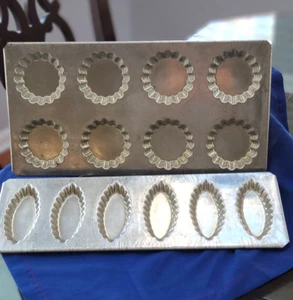 Vintage French 8 Tartlet 8 Mold Tin Steel Pans (2) - Picture 1 of 6