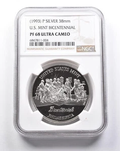 PF68 UCAM (1993) P Silver 38mm US Mint Bicentennial Medal NGC *7908 - Picture 1 of 3