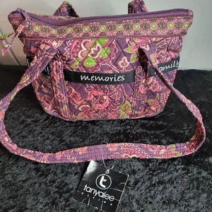 Tanya Lee Quilted Shoulder Bag Pink & Green Floral Design Zipper Closure Ideal F - Picture 1 of 14
