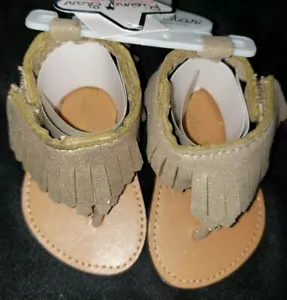 BABY GIRLS NEW NWT 6-9 month FRINGE SANDALS GOLD shimmer shoe 2 RISING STAR @@ - Picture 1 of 3