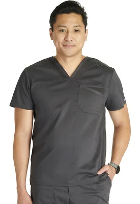 Cherokee Workwear Scrubs Men's V Neck Top WW751 PWT Pewter Free Shipping - Image 1 of 4