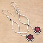 Mozambique Garnet Gemstone Gift For Her 925 Silver Jewelry Earrings 2.5"