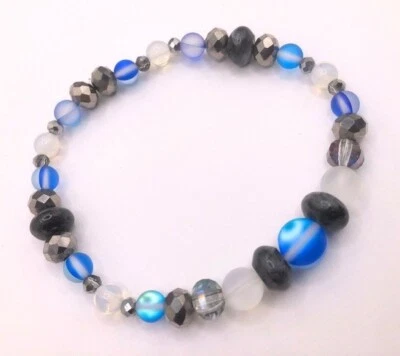 Labradorite & White Opal Bracelet – Iridescent Glass Beads, Celestial Glow | Des - Image 1 of 4