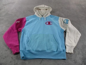 Champion Reverse Weave Colorblock Pink Blue White Pullover Mens Hoodie Large - Picture 1 of 16