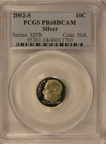 2002-S Roosevelt Dime Ten-Cents Silver Proof Coin, PCGS PR68DCAM, PRICE REDUCED! Cover