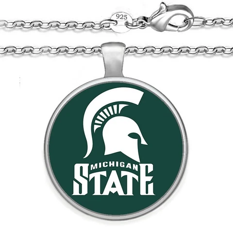Michigan State Spartans Womens Mens 925 Sterling Link Necklace With Pendant A1 Cover