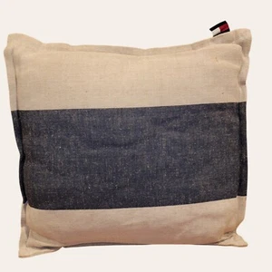 Tommy Hilfiger Jute Cotton Throw  Pillow Cover 21 x 21 Tan Blue T34 - Picture 1 of 6