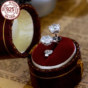 Orecchini a perno tondo zirconi argento sterling 925 originali top per donna festa danzante - Foto 1 di 7