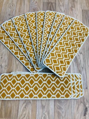 14 Open Plan Carpet Stair Treads mustard Large Pads size 60cm x 20cm (west bay ) - Image 1 of 2