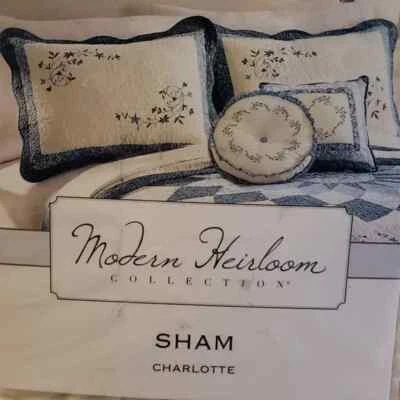 Modern Heirloom Charlotte Pillow Sham Full Standard Cream Blue Flowers - Image 1 of 4