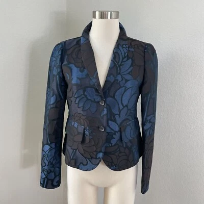 Blazer Piazza Sempione Mujer 8 EE. UU. Floral Mezcla Seda Azul Negro Chaqueta Foto 1 de 4